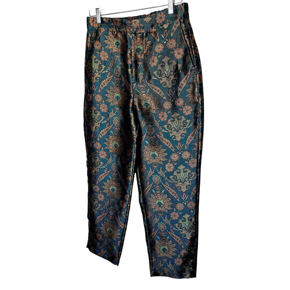 Anthropologie Pants - Size S – Anthropologie Peacock Blue Brocade Wide-Leg Pants